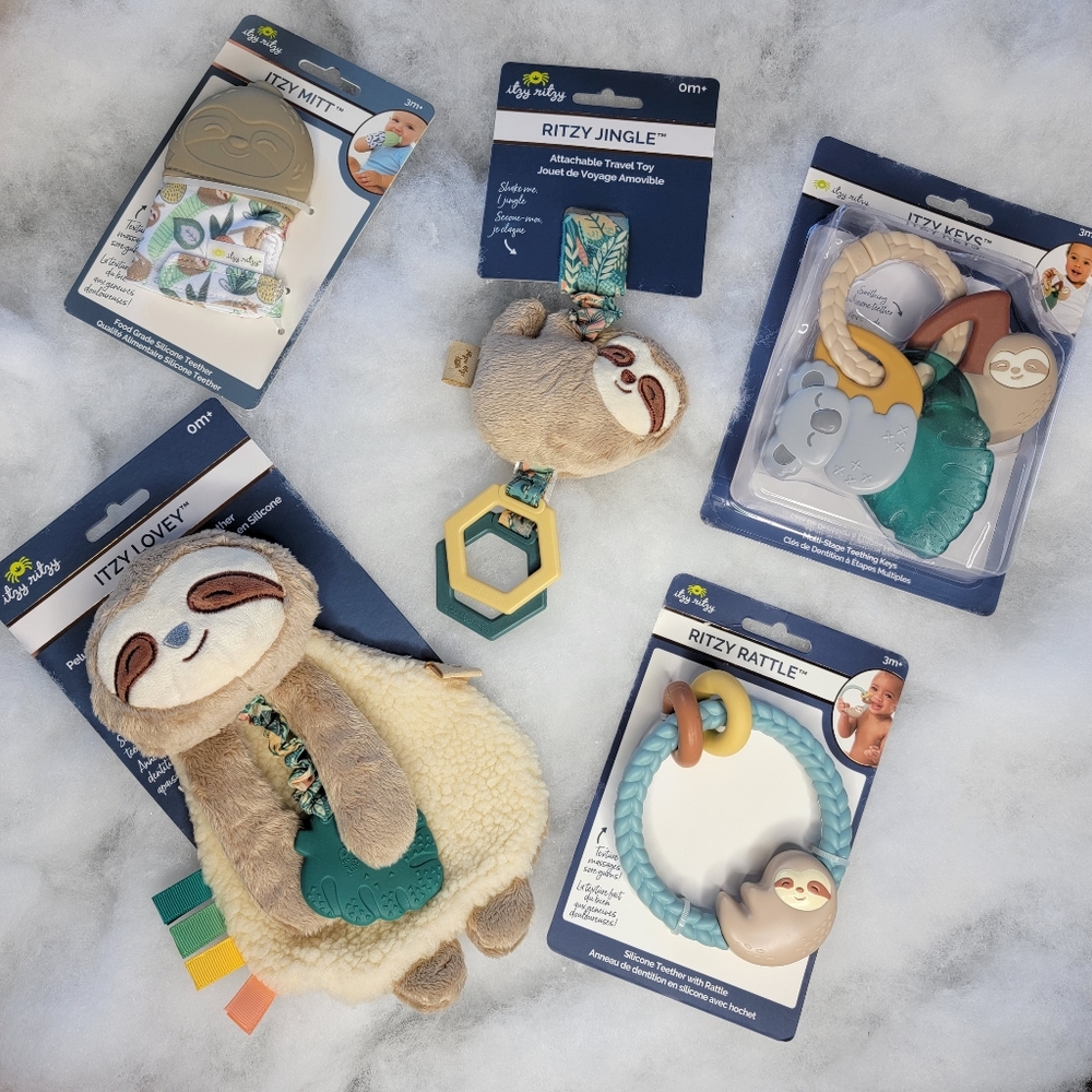 Itzy Ritzy Sloth Baby Toy Set , Itzy Lovey™ Sloth Plush , Ritzy Jingle™ Sloth